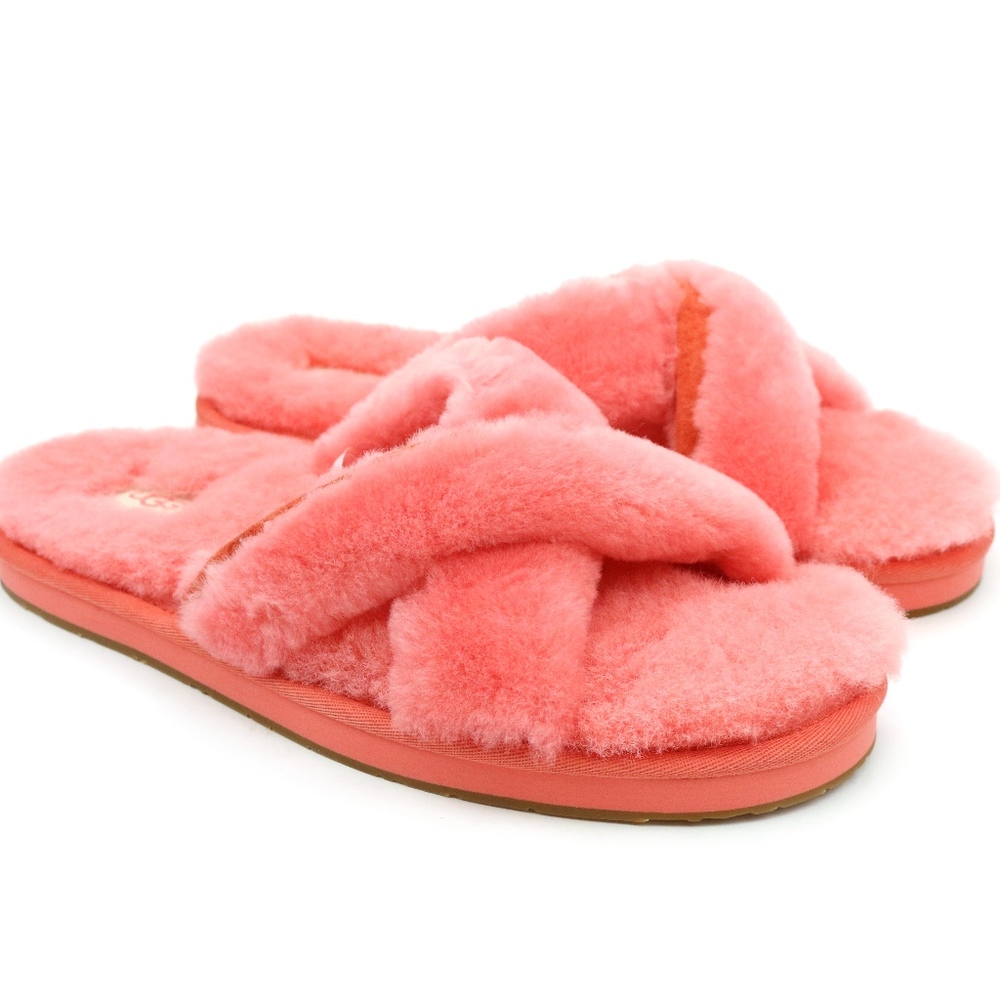 UGG Australia Abela Vibrant Coral Sheepskin Slides